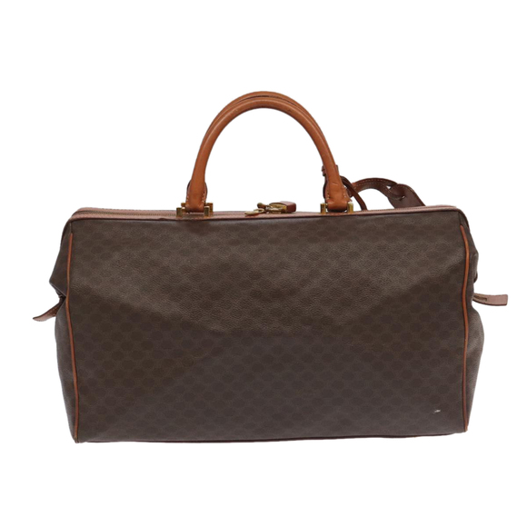 CELINE Macadam Canvas Boston Bag PVC Leather Brown Gold Auth 99360 - Picture 2 of 16